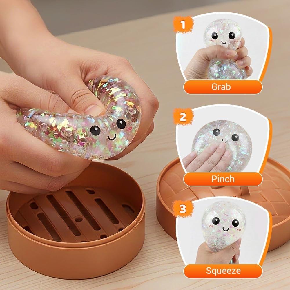 Giant Glitter Dumpling, Colorful Dumplings Stress Balls, Soft Squeeze Decompression Dough, for Adult Anxiety Relief & Sensory Play, for Stress Relief