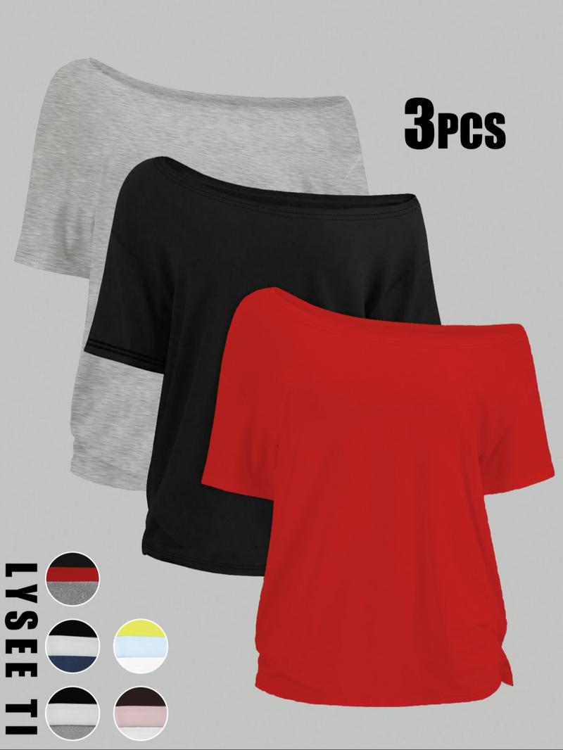 Women's Solid Color Tee, Casual Basic Short Sleeve T-shirt for Daily Wear, Ladies Clothes for All Seasons, Womenswear
