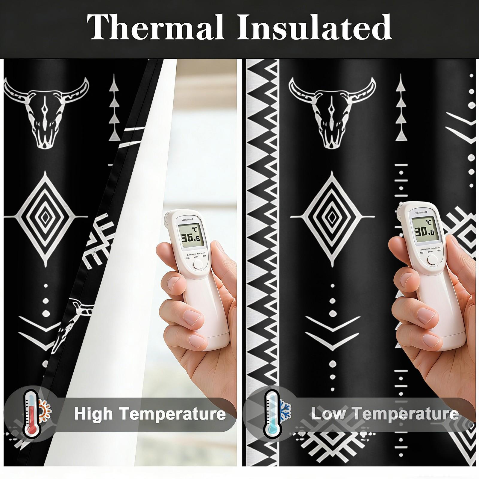 2 Panels Tribal Bull Skull Aztec Blackout Curtains Sun Blocking Noise Reducing Window Treatments with Black White Southwestern Pattern for Bedroom Living Room Office Dorm Rustic Western Boho Room Decor