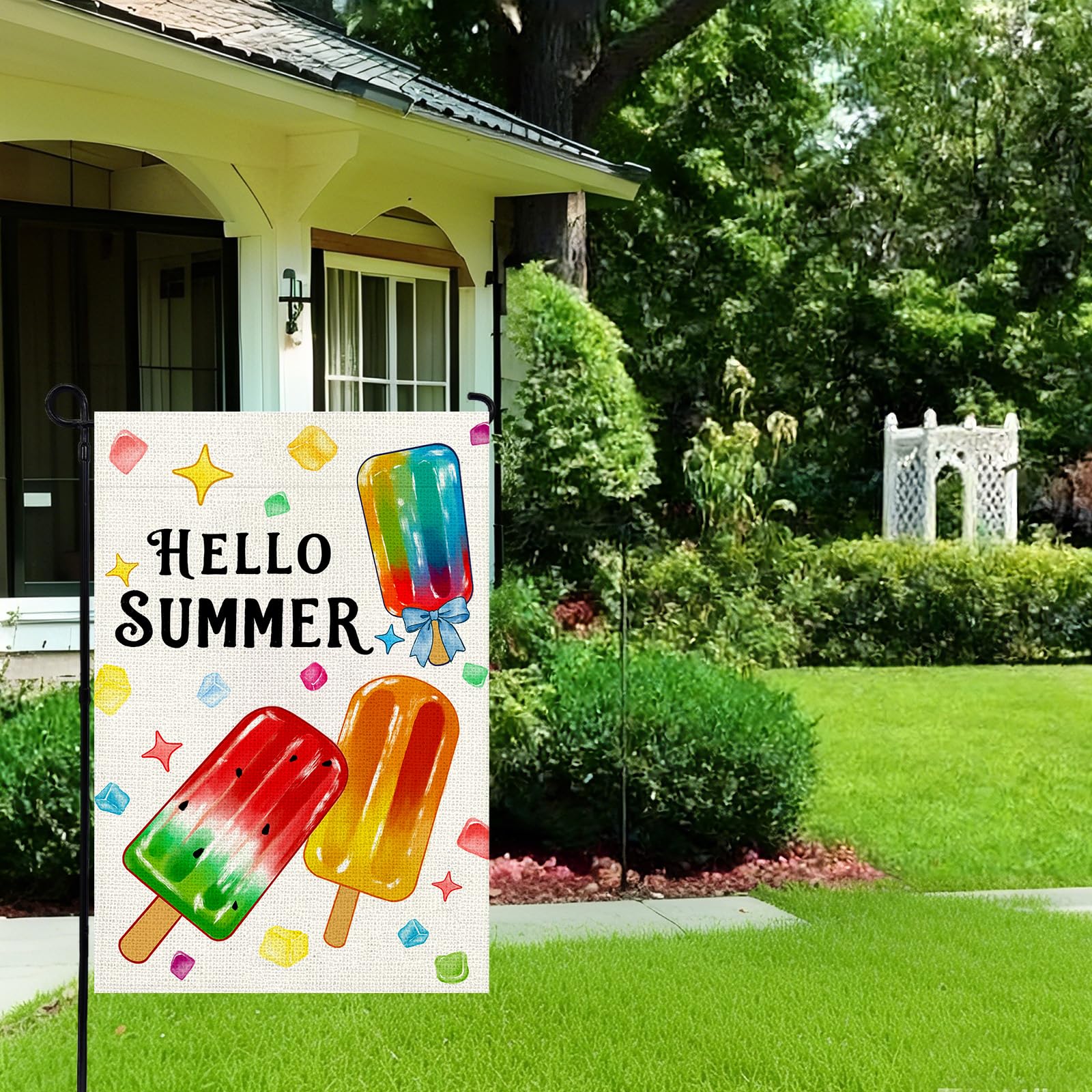 1-Piece Summer Garden Flag, 12x18 inches, Popsicle Design, Double-Sided Linen Flag for Outdoor Garden Decor (Flagpole Not Included)