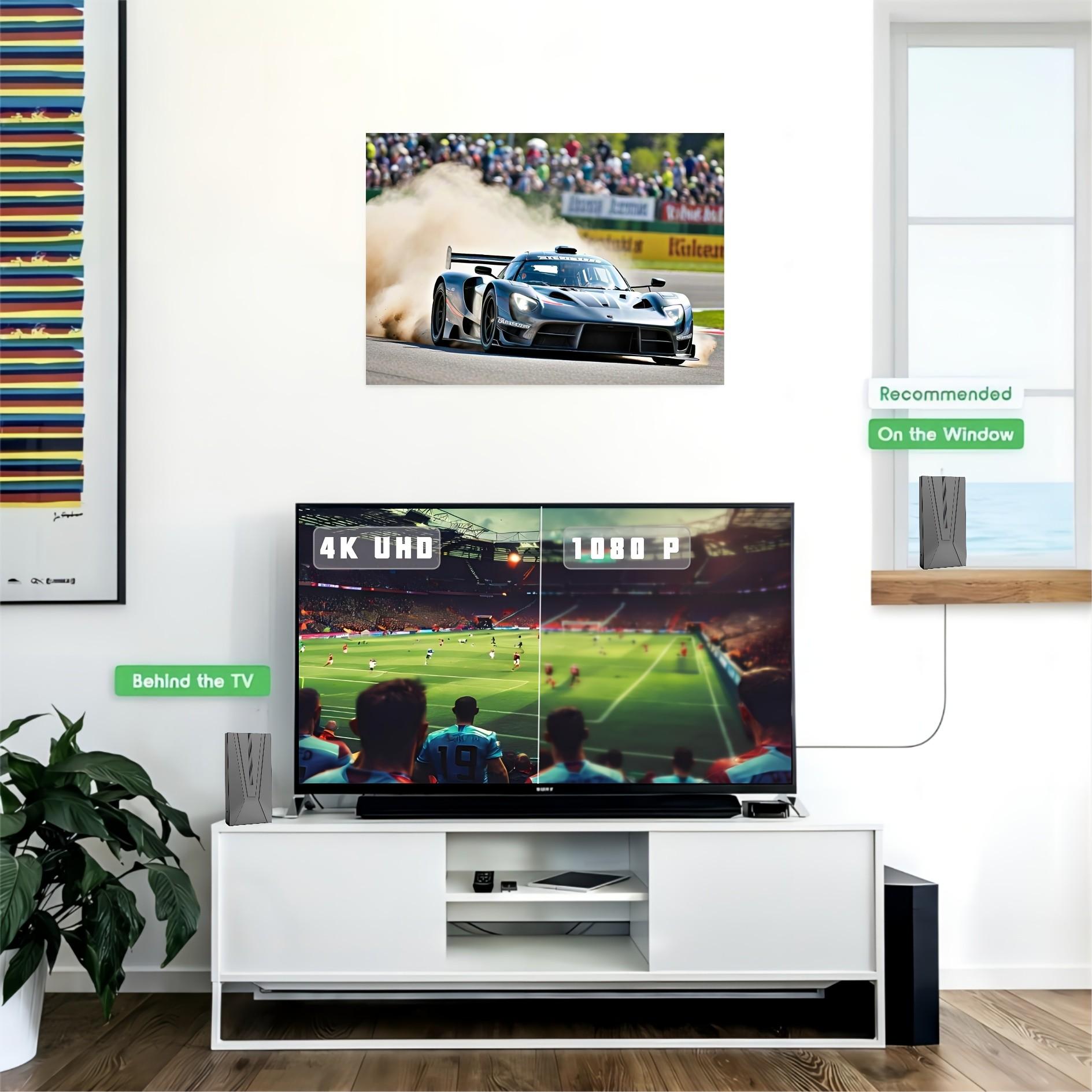 High-Quality Digital HD TV Antenna, Compact Design, Powerful Performance, Long-Range Signal Reception, 300 Miles, Suitable for Us and Eu Regions