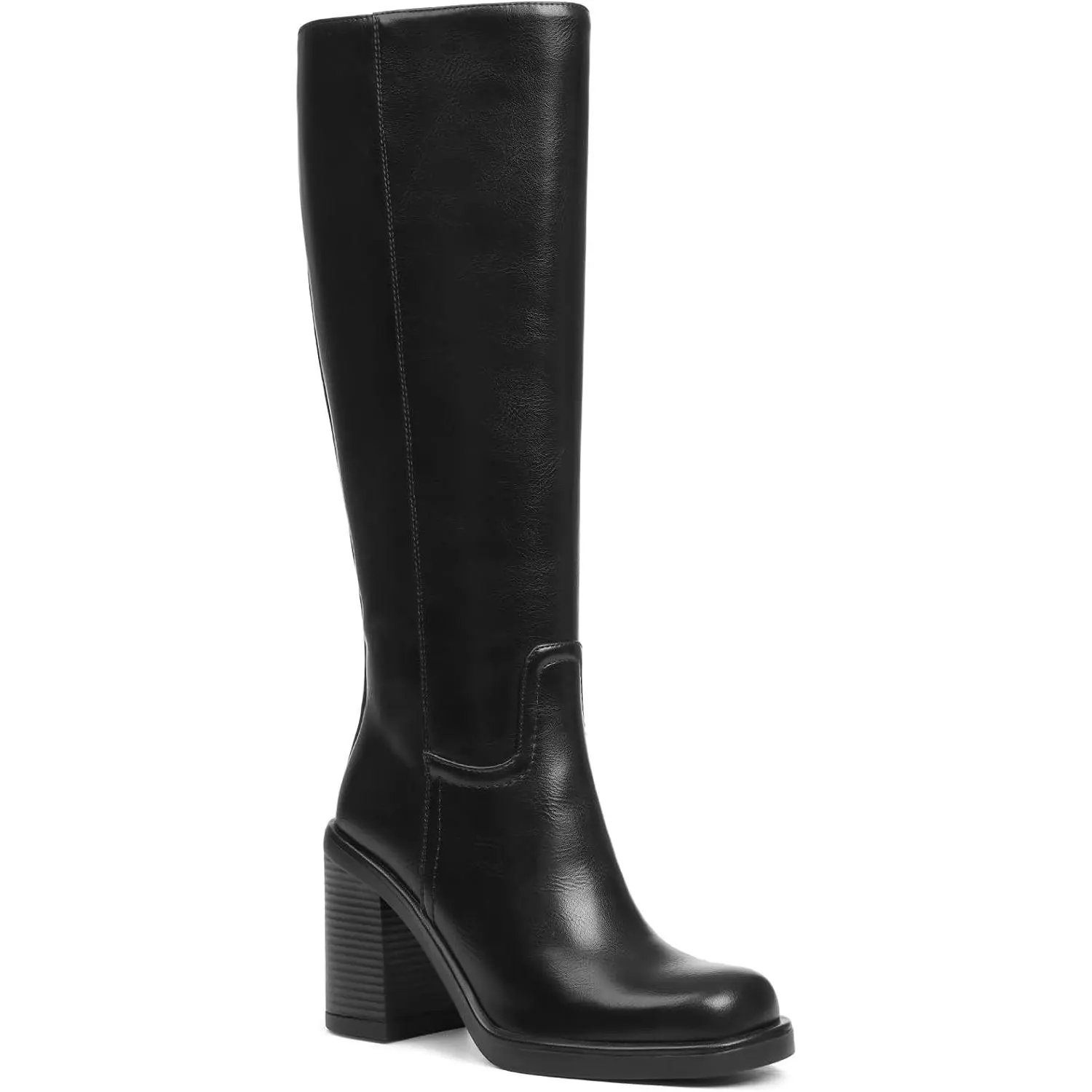 Uacllcau Knee High Boots Women Wide Calf Platform Boots for Women Square Toe Chunky Block Heeled Riding Tall Long Boot Comfortable Trendy