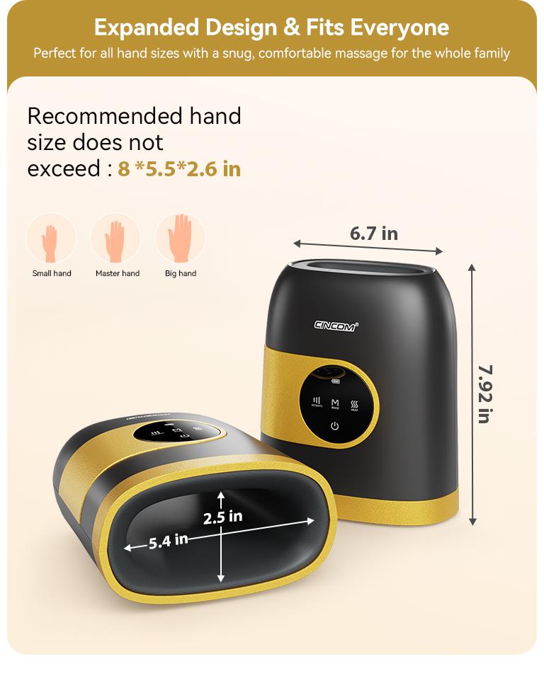 [Plus Model] CINCOM New Hand Massager, Cordless Finger Soother with Gentle Warmth, Customizable Comfort Settings, Easy-to-Read Display, Rechargeable, Perfect for Relaxation, Ideal Gift for Loved Ones