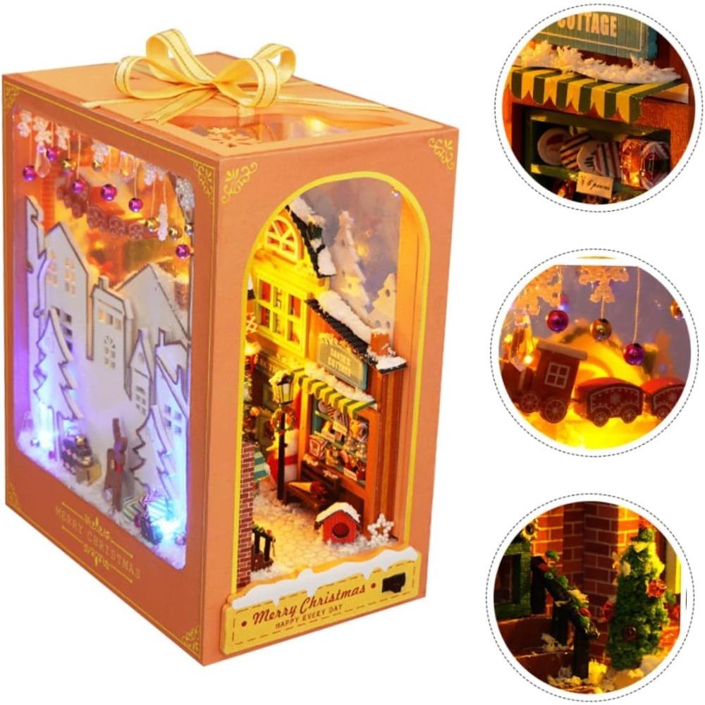 Wooden Christmas House Model Unfinished Assembly Kit, Creative Home Decor, Holiday Displays, Bookends, No Battery Required