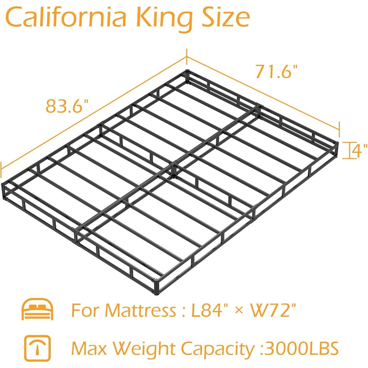 Cal  Box Spring 4 Inch Low Profile, Heavy Duty Metal Box Spring Bed Base with Fabric Cover, Mattress Foundation, Easy Assembly, Noise Free, Black