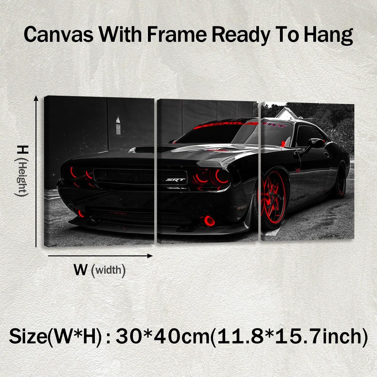 3-Piece Wood Framed Canvas Art Set, Modern Racing Car Decorative Wall Posters, High-Definition Waterproof Home Decoration