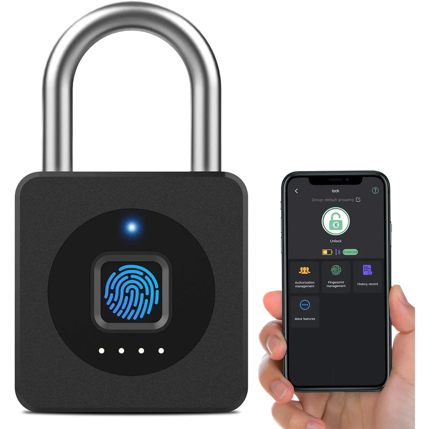 Fingerprint Gym Locker Lock, Keyless Biometric Padlock, Weatherproof Electronic Digital Bluetooth App Smart Combination Pad Lock for Outdoor Fence Gate Storage Unit Pool Shed - Black