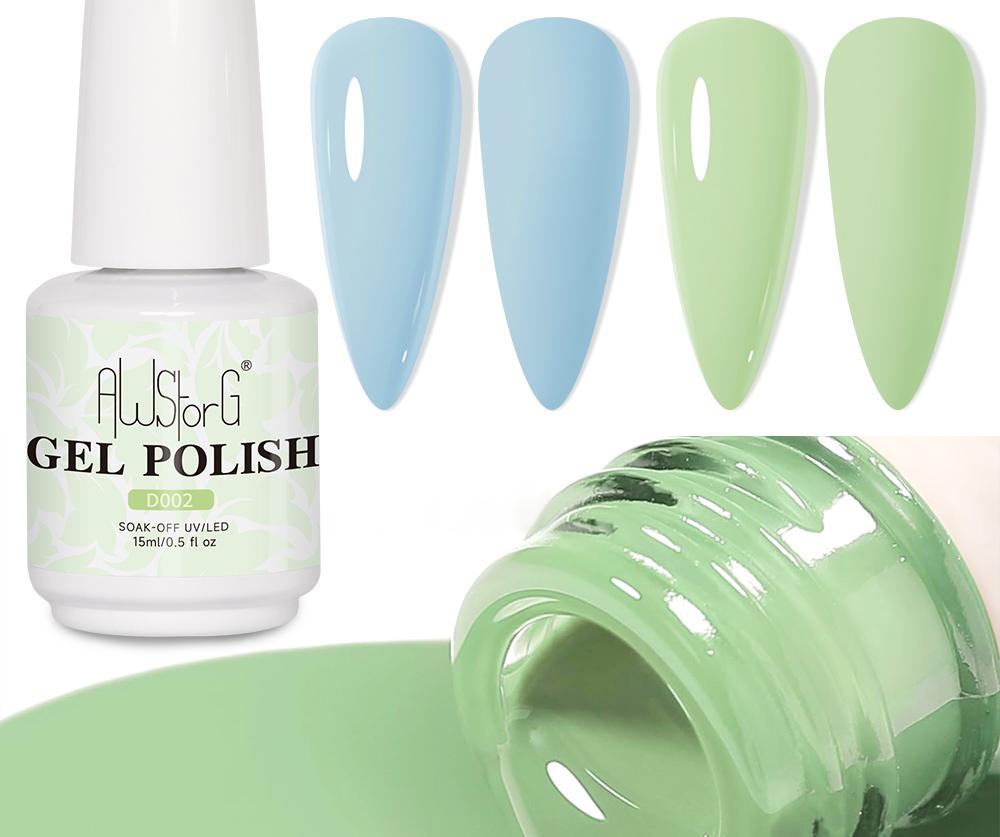 AWStorG 2Pcs/Set 15ml High Pigmented, Trendy Blue & Green Nail Gel, Soak-Off LED/UV, Vibrant Colors DIY Home Salon Nail Art