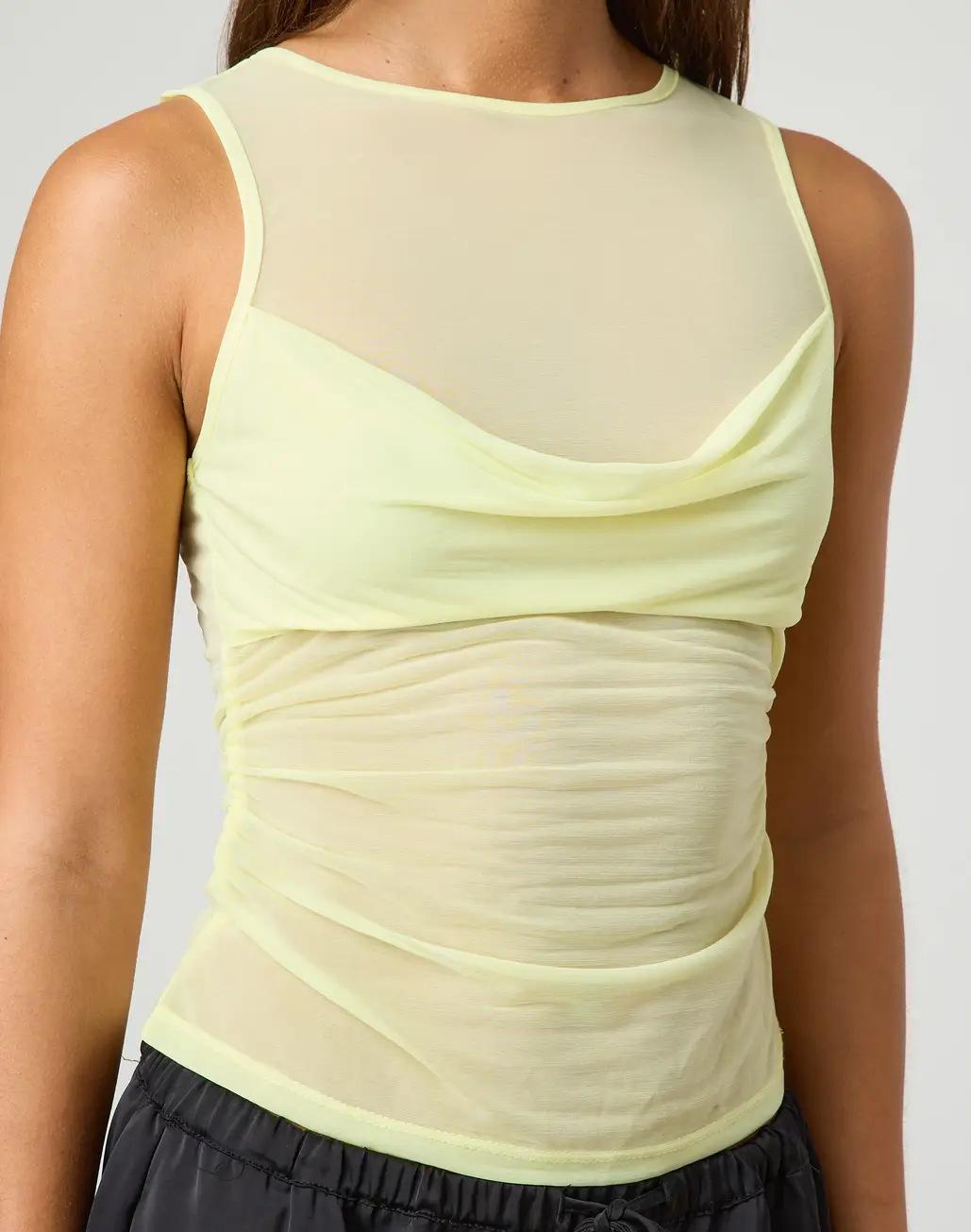 GGFL Y2K Style Black Sheer Mesh Top, Cowl Neck Sleeveless Ruched Crop Top for Party, Club.Women's Black Sheer Mesh Cowl Neck Tank Top, Sleeveless Ruched Slim Fit Crop Top for Party, Night Out