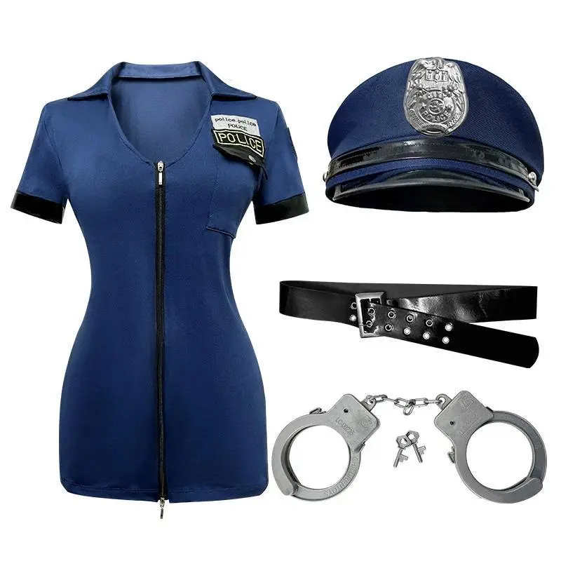 2025 Halloween cosplay female police uniform temptation zipper police uniform carnival party costume game uniform female police