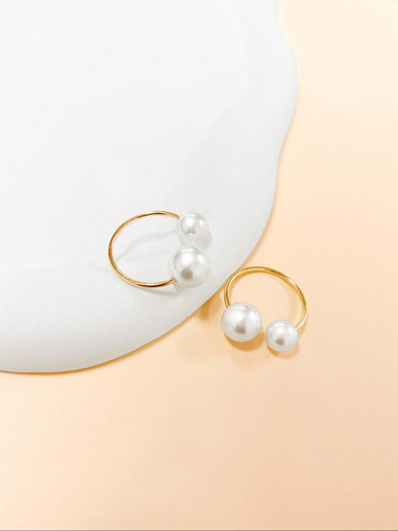 Simple Open Ring With Pearl, Golden Color Adjustable Fashionable Ring Suitable For Women's, Perfect for Daily Wear & Parties, All-Season Accessory