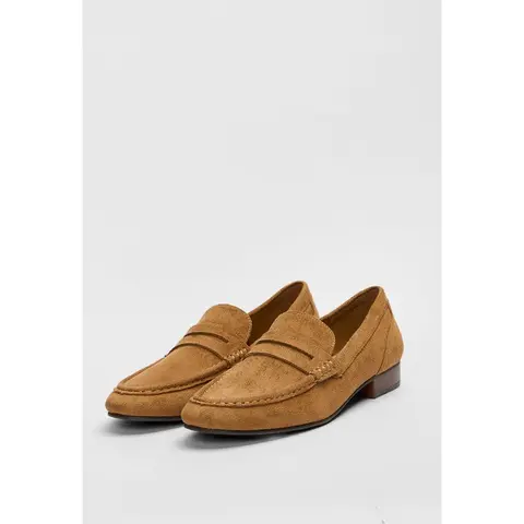 JUSTFAB Women's Soft Classic Suede Feminine Low Heels Loafers - 0.5" Low Stacked Heel Slip-On Business Style Flats for Women, Design-Focused Casual Office Walking Shoes