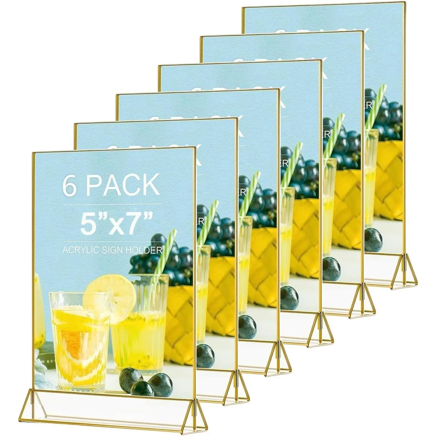 6Pack 5x7 Gold Acrylic Picture Frame Sign Holder, Perfect for Wedding Table Numbers Menu Display Restaurant Party Events
