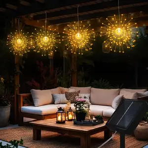 4pcs Solar Powered Outdoor Fireworks Lights, Outdoor LED Copper Wire Fairy Light String, Waterproof Patio Lights, Outdoor Decorative Lights, 8 Lighting Modes, Courtyard, Garden, Wedding, Party Decoration