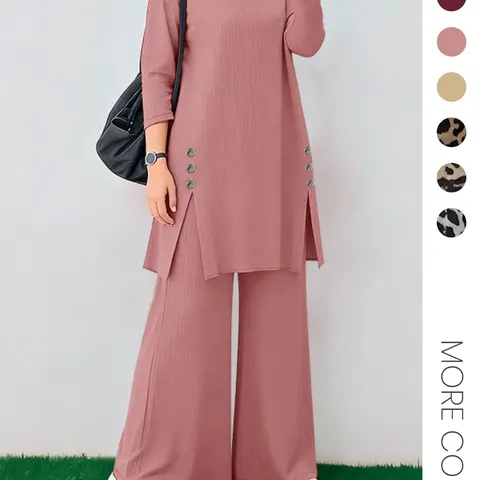 Women's Commuter Casual Split Design Long Sleeve Wide Leg Pants Two-Piece Set, Stylish Daily Wear, Comfortable and Trendy, Fashion Style Sets