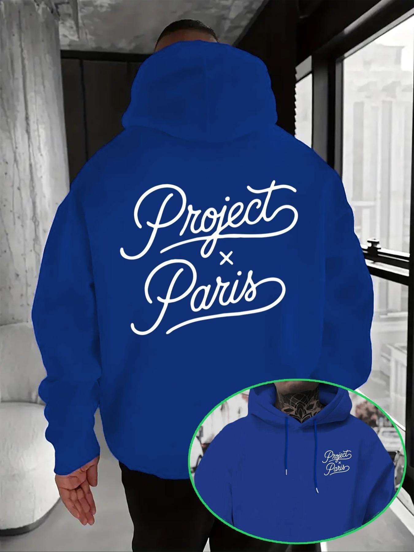 Men's French Trend Hoodie, Project X Paris Artistic Letter Print, Soft Fabric, Casual Fall & Winter Wear, Street Style