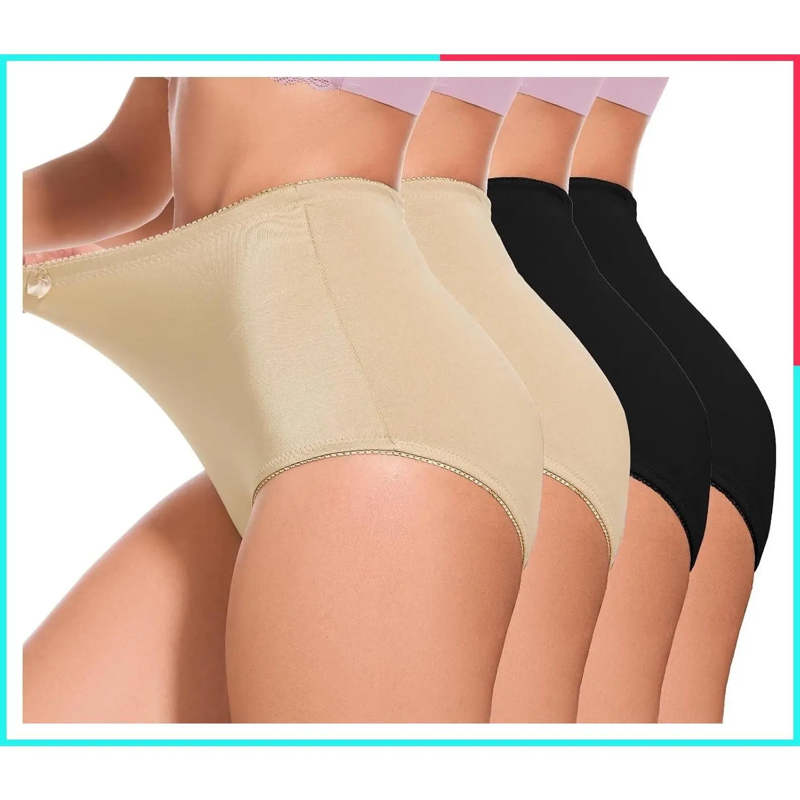 4 Pack Women's High-Waisted Shapewear Panties Light Tummy Control Full Coverage Underwear
