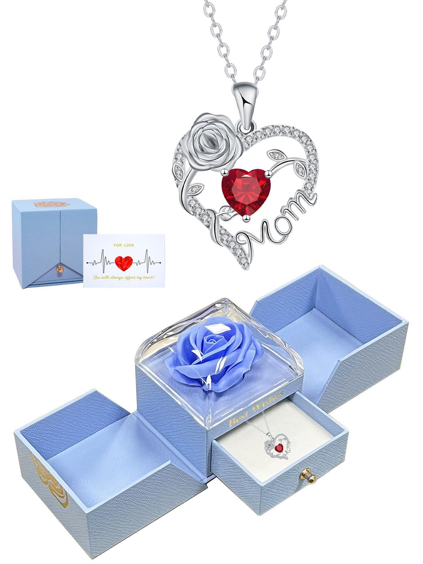 This rose jewelry gift box contains a heart-shaped rose mother's pendant necklace, a perfect gift for her/mother, aunt, grandmother, or wife on birthdays, Mother's Day, Valentine's Day, Women's Day, and Christmas.