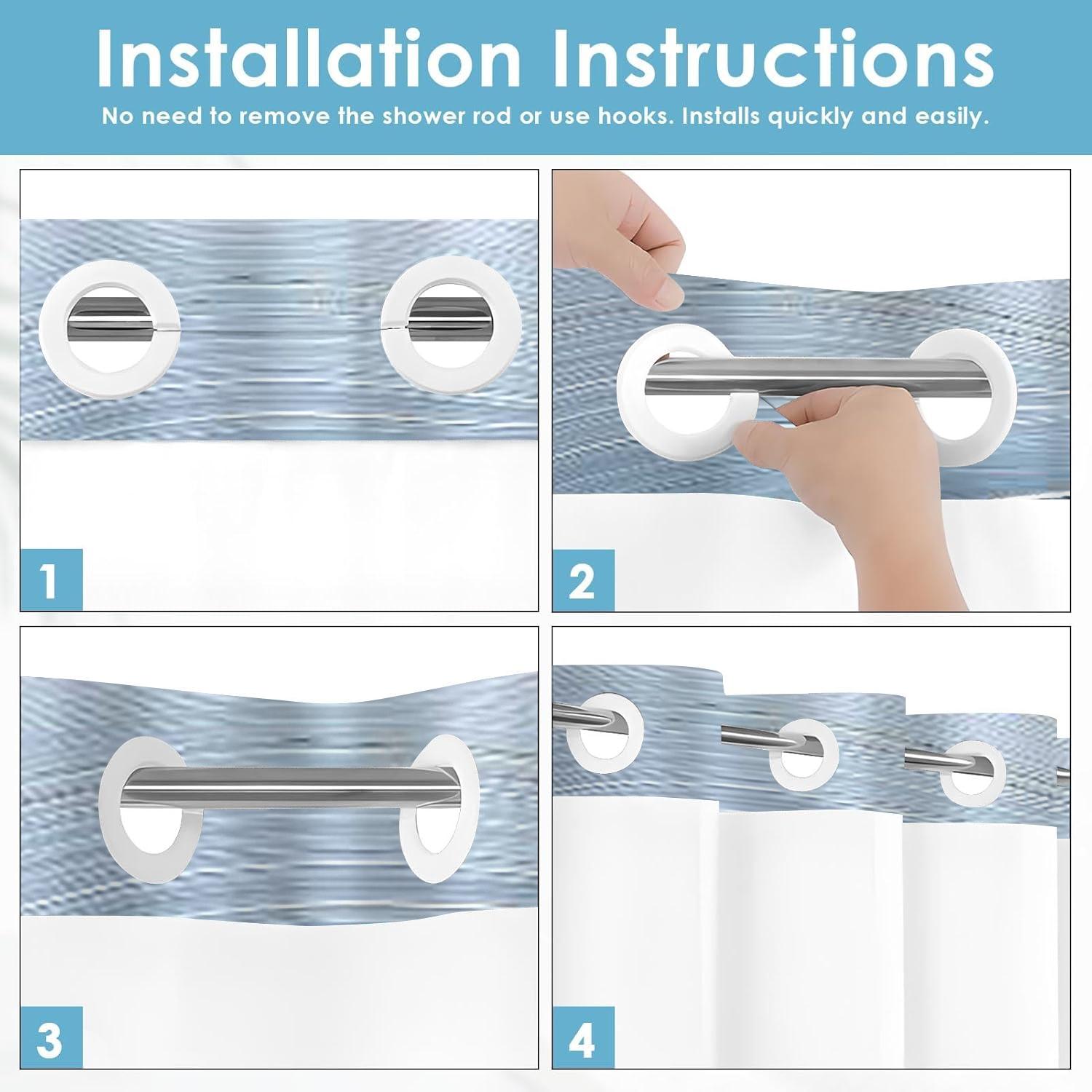 1PC double-layer large ring shower curtain, blue wavy line interwoven pattern, shower curtain, high-end quick drying hanging curtain, bathroom, curtain, waterproof, mildew proof curtain