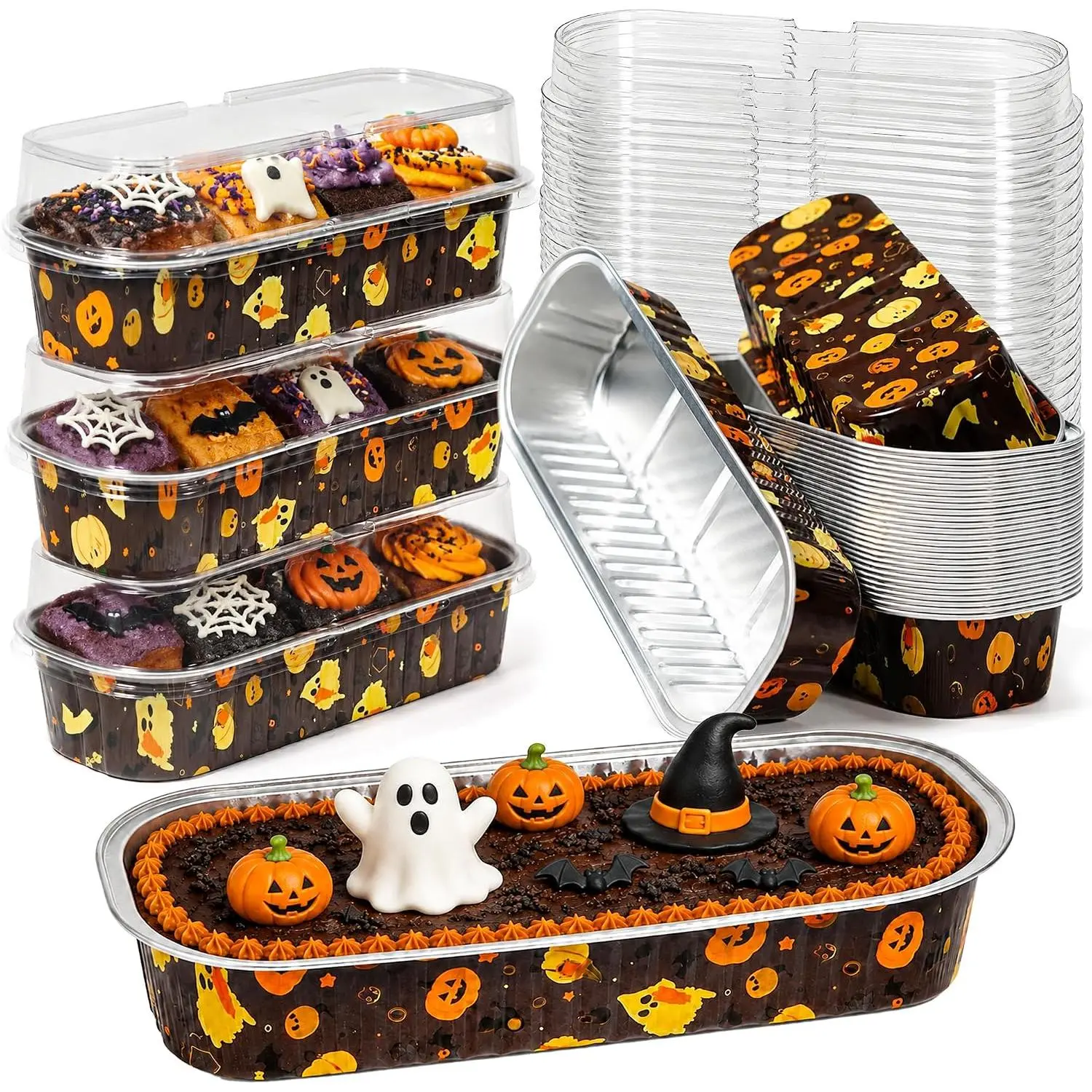 Halloween Mini Cake Pans with Lids, 6.8 Oz Aluminum Foil, 30 Pack