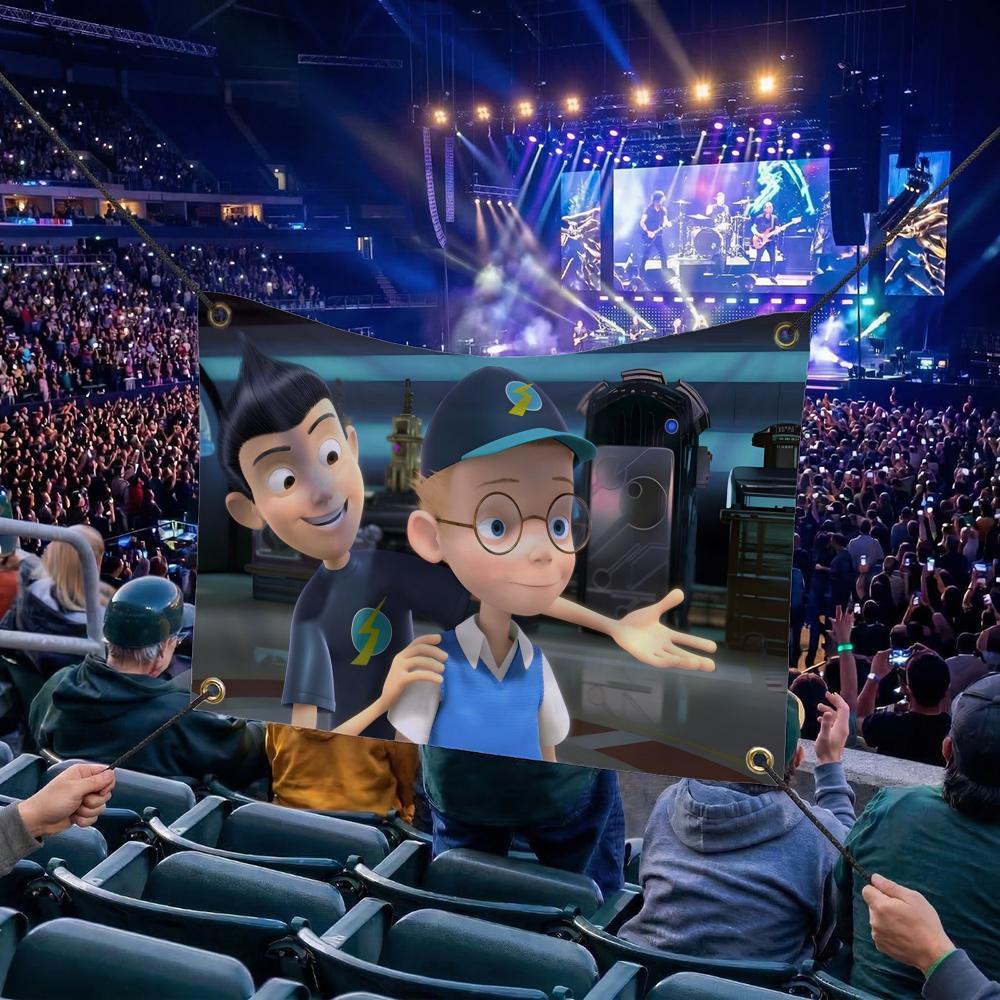 M-Meet the Robinsons CARTOON Flags Multi Size Atmosphere Flag, Cheerleading Hand Pulled Banner, Portable Outdoor Event Flag & Wall Decor for Sports, Parties, Home and Room Decoration