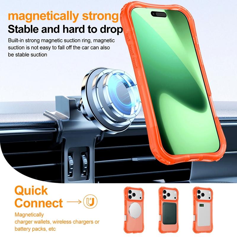 Armor 3IN1 PC+TPU Magnetic Charging Clear Case For iPhone 17 AIR 17 Pro Max Wrist Strap Shockproof Bumper Cover
