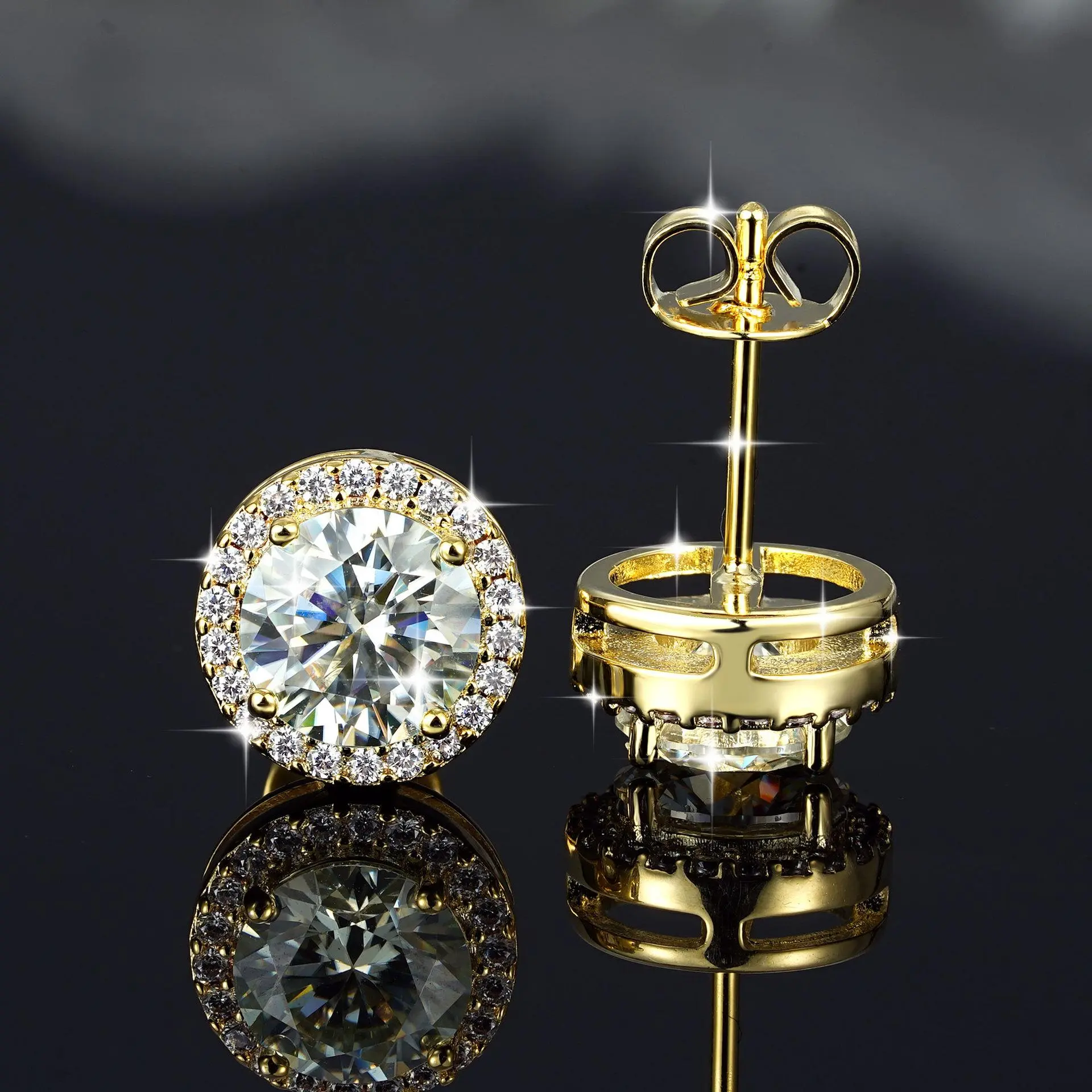 316 Stainless Steel Round Stud Earrings Iced Out Zircon Crystal Earrings Hip Hop Jewelry Couple Earrings Men Women Fashion Accessories