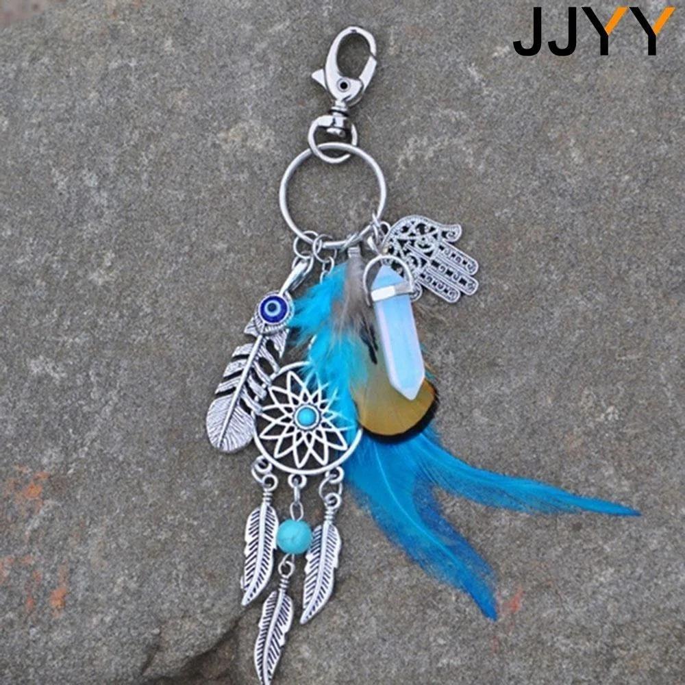 Handmade Dreamcatcher Keychain with Feather Fringe, Boho Bag Charm ...