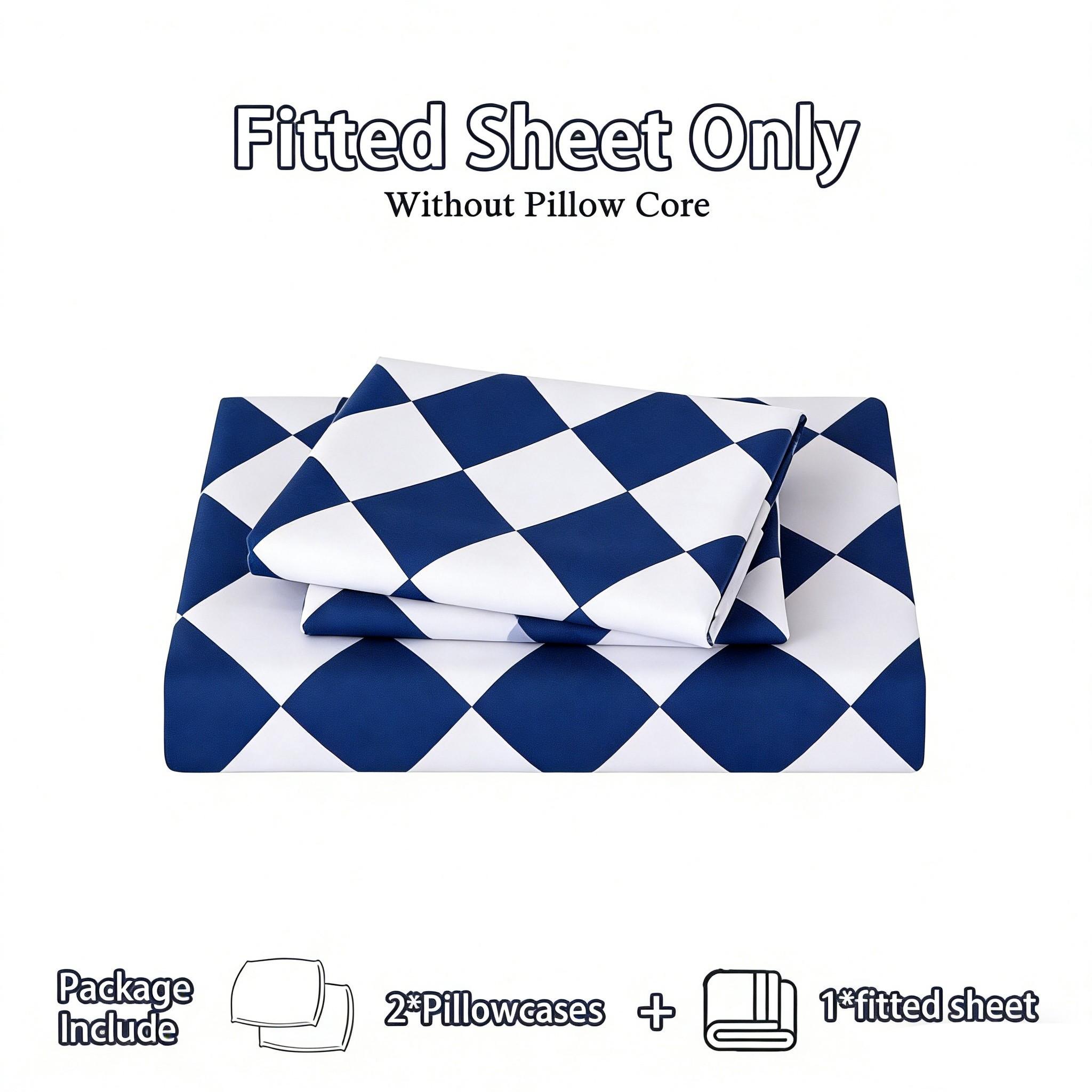 3-Piece Blue Geometric Fitted Sheet Set, Includes 1 Breathable Fitted Sheet + 2 Pillowcases, Soft Comfortable Fabric, Versatile Bedroom Decor, Ideal Gift for Boys, Soft Bedding Sets