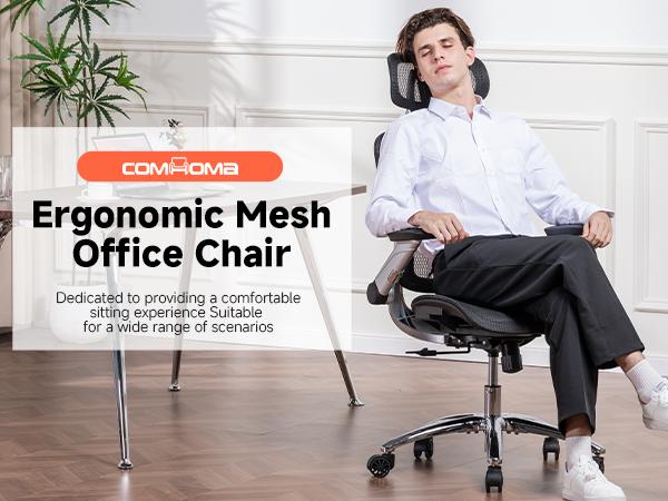 GTplayer Big and Tall Ergonomic Mesh Office Chair, High Back Home Desk Chair Computer Gaming Chair with Headrest, Flip-Up Arms, 90-125° Tilt Lock and Wide Cushion, Task Chair