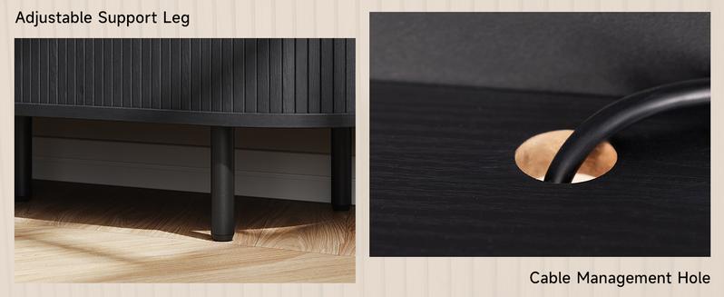 【Valentine's Day gift】ONBRILL 55"/63" Fluted TV Stand with Power Outlet for TVs up to 70 Inch, Entertainment Center with Storage and Adjustable Shelves, Modern Media Console with Sliding Doors for Living Room