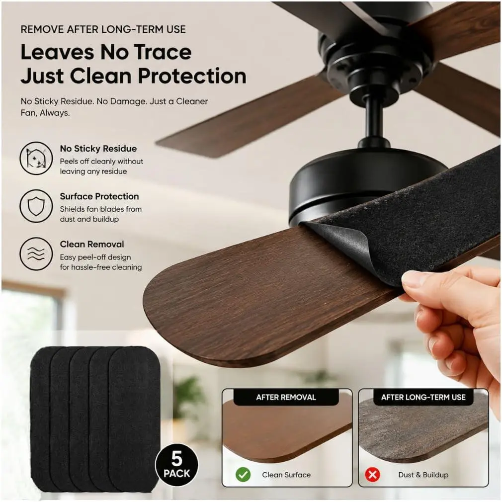 Ceiling Fan Filters for ,No- Activated Carbon,5 Pack | dust catcher air purifier pads,fan  cleaner ,black oval 9.8x3.5x0.2 in,adhesive removes cleanly with no sticky