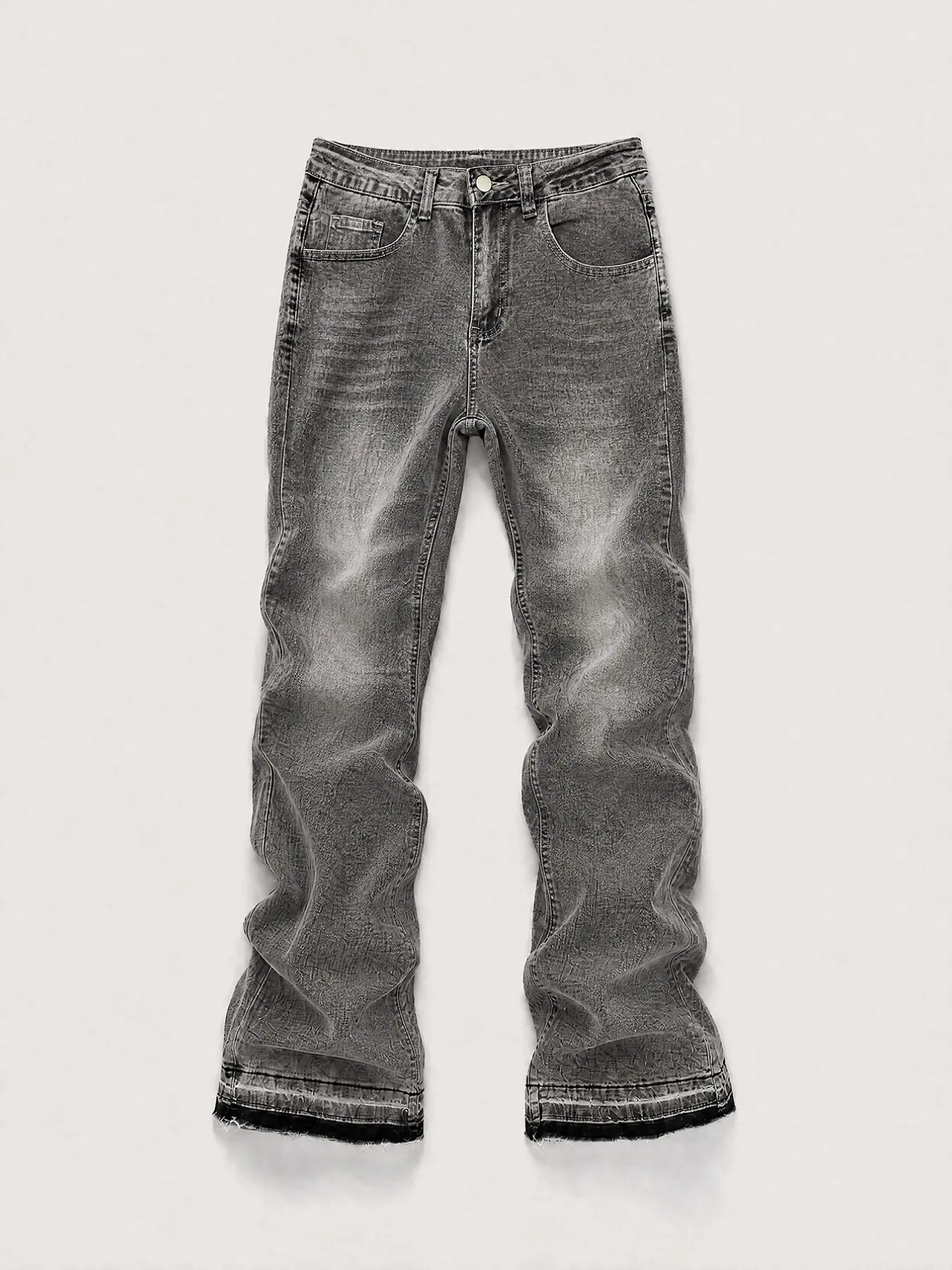 Vintage Washed Jeans, Distressed Frayed Hem Flare Pants for Men, Streetwear Casual Long Pants, All-Season Versatility