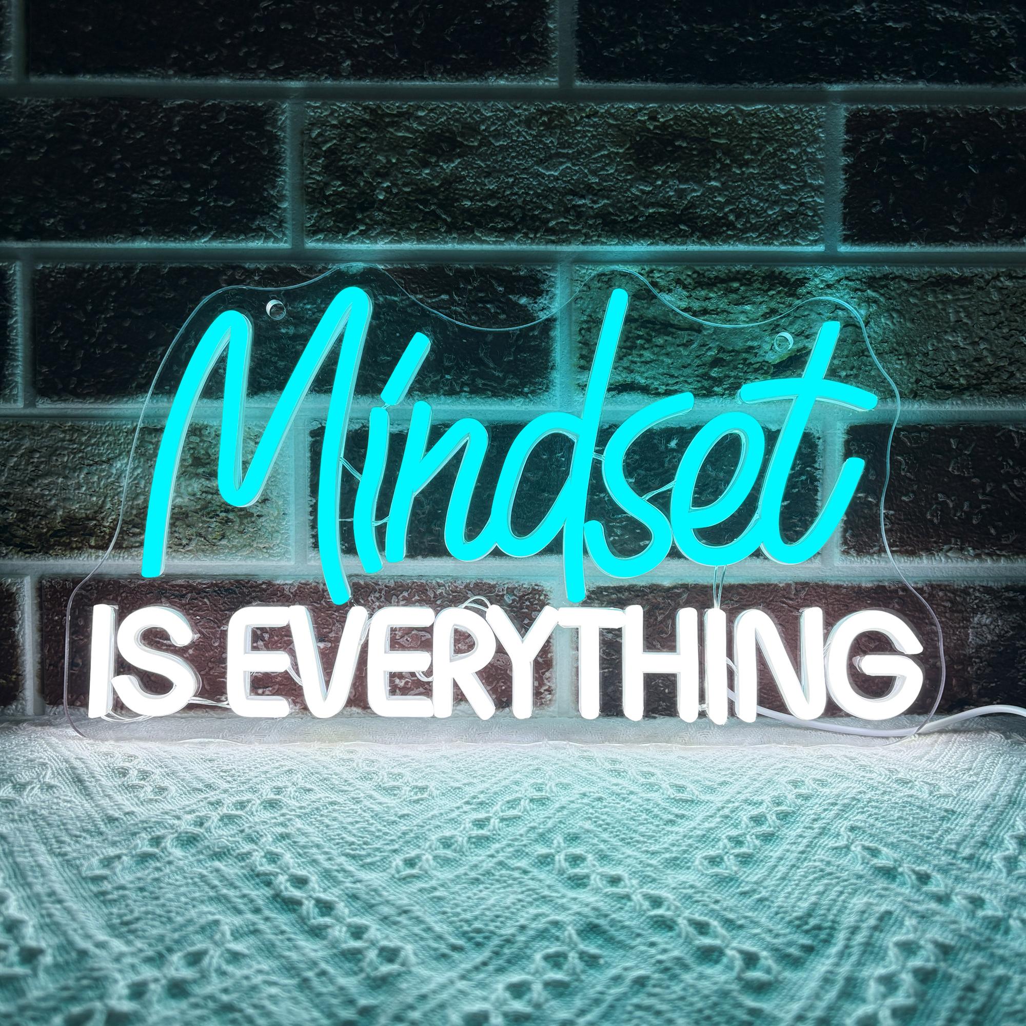 Mindset Is Everything Neon Sign Wall Decor, Motivational Neon Light USB Powered LED Dimmable, For Classroom Decor Office Gym Library Bedroom Bar Sign(14.1 * 7.8 In)
