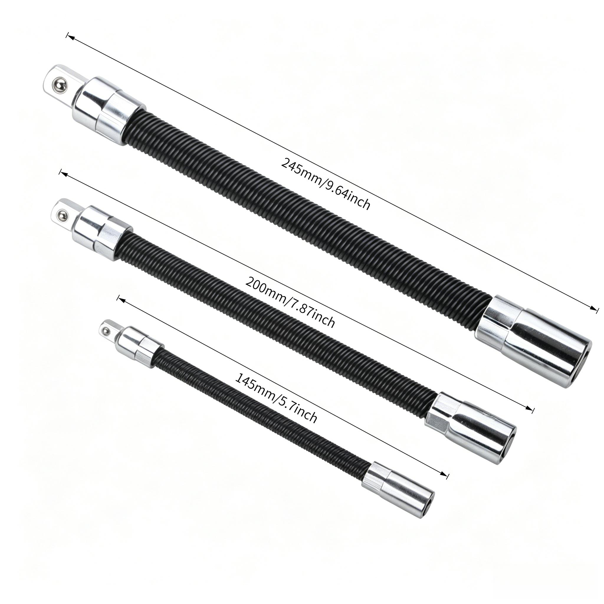 3Pcs Flexible Socket Extension Bar Set, 1/4" 3/8" 1/2" Drive Bendable Wrench Extender Rods, Flexible Connecting Shafts, Auto & Home Repair Tools, Car Mechanic Accessories-YY1