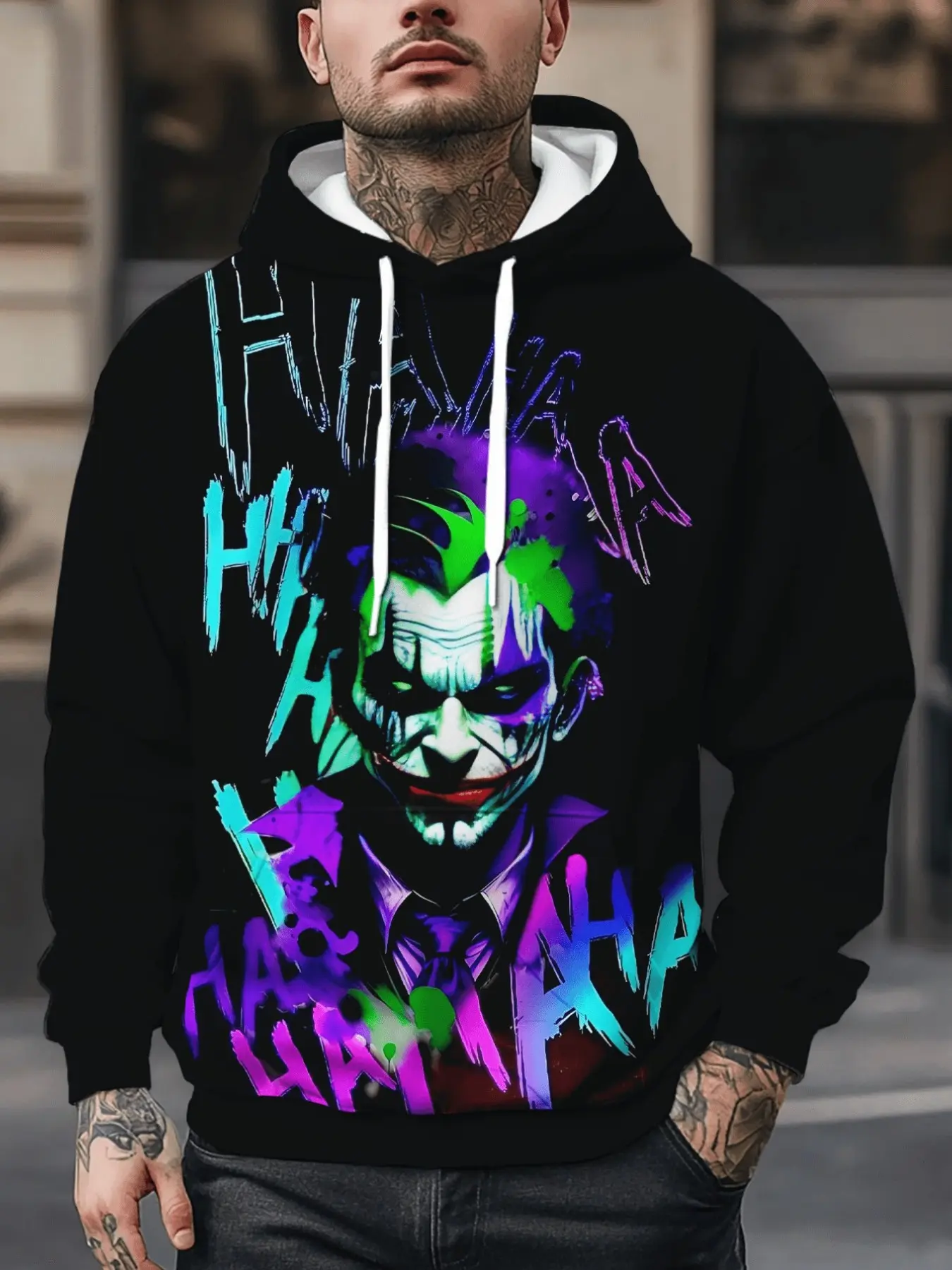 Men's Innovative Hoodie, New Warner Collaboration, 3D Clown Print, Casual Sports, Comfortable Daily Wear, Fall & Winter Fitted Hoodie
