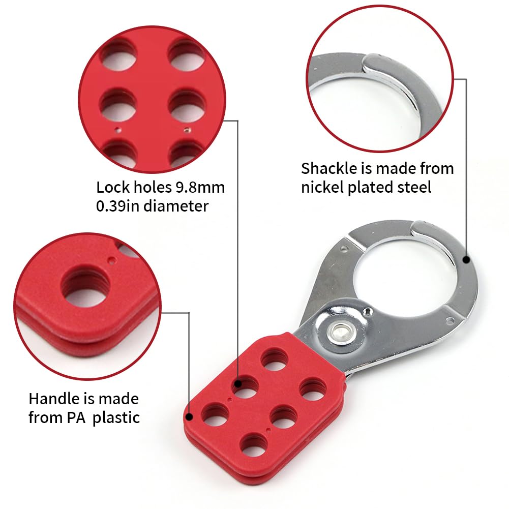 2 Pack Steel Lockout Tagout Hasp,Fit 6 Padlocks with 0.37in Shackle | Loto Group Hasps,6 Hole,Lock Out Tamper-Proof,-Resistant,Nylon Handle,Heavy Duty,Industrial,Isolation Devices