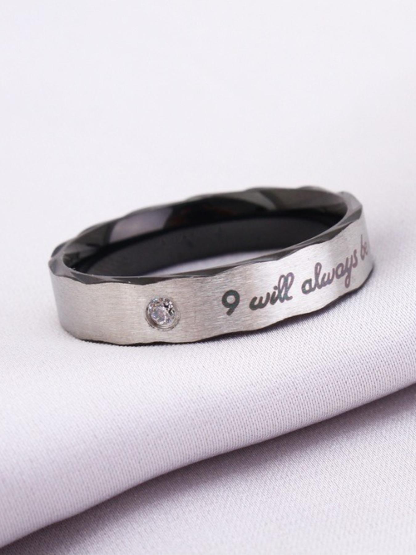 Light Luxury Romantic Engraved Zircon-Set Couple's Bands in Stainless Steel, Durable and Wear-Resistant, Zircon Accents with Romantic Engravings, A Romantic Keepsake for Couples