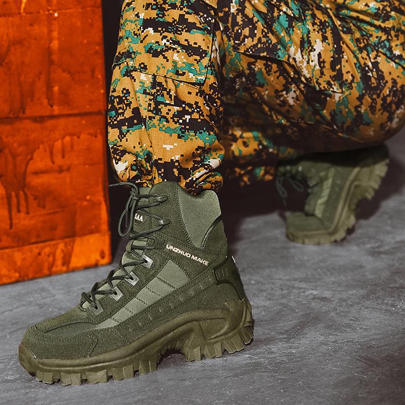 Men's Tactical Boots Lightweight Comfortable All-Day Work Boots with Side Zipper for Motorcycle Combat Hiking Safety Outdoor Shoes Fathersdaygift Asymmetrical Structure Highly Adjustable Laces