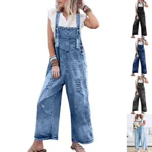 Danedvi Women's Plus Size Denim Overalls Casual Jumpsuits Loose Fit Adjustable Strap Distressed Bib Jeans Overall Jumpsuits, Clothes, Y2k summerwins,summerwins,summeroutfits,vacationoutfits,beachoutfits