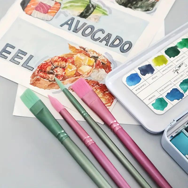 Professional Artist Paint Brush Set, 1 Set Nylon Bristles & Wooden Handle Brush, Round & Flat Tips for Watercolor Painting, Art Students Supplies