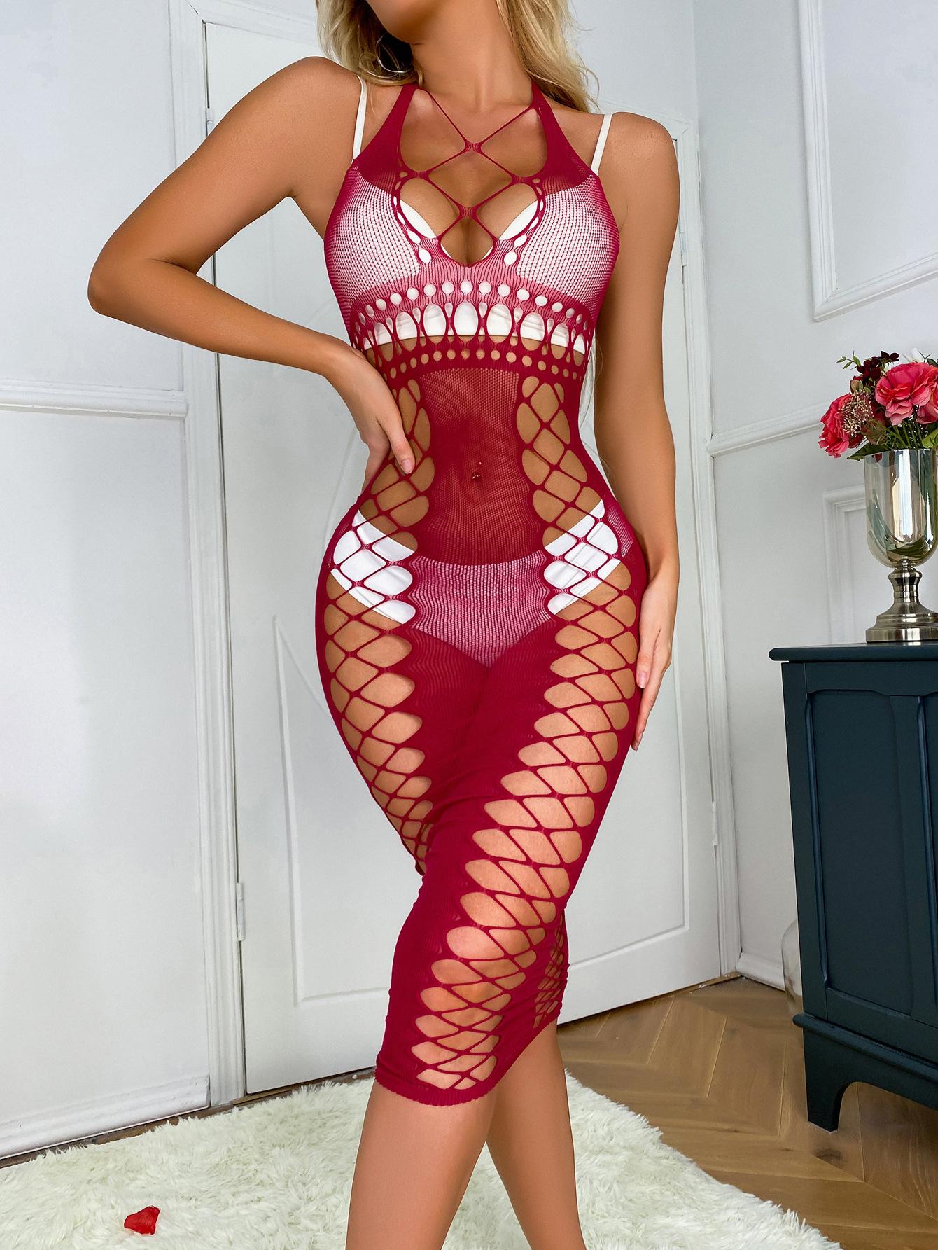 Women's Plus-Size Polyester Teddy Lingerie Sets, Bold Fluorescent Green Spaghetti Strap Bodysuit with Hollow Cut-Outs, Open Crotch, Romantic Glamorous Daily Lingerie, Spaghetti Straps