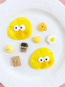 DIY Big Yellow Cheese Cookie Shoe Charms 8PCS Set for Croc Clogs Fun Breakfast Coffee Fried Egg Accessories for All Ages to Customize Shoes Charm Accessory