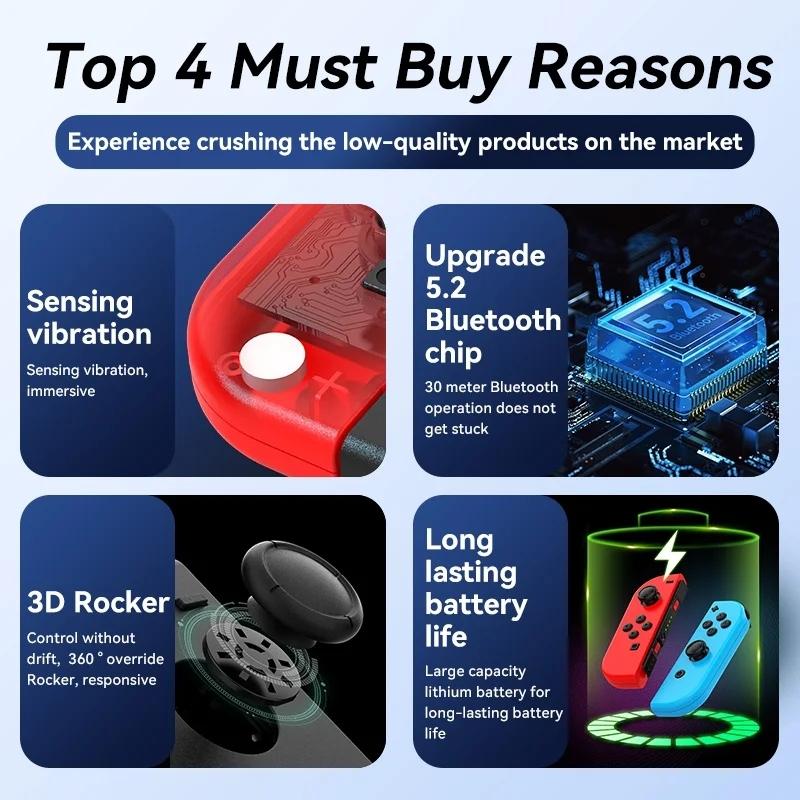 New Joycon Game Controller for Switch, Bluetooth-compatible Wireless Joystick with Trubo Function, Video Game Console Accessory