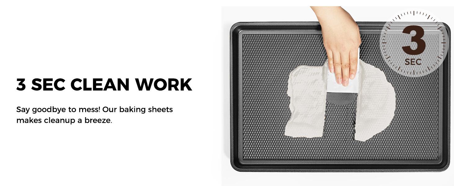 Non Toxic Textured Surface 3-Piece Carbon Steel Bakeware Set - Diamond Textured Baking Tools with Half & Quarter Jelly Roll Pans, Oven-Safe Black Sheets for Cake Dessert, Non Toxic Bakeware