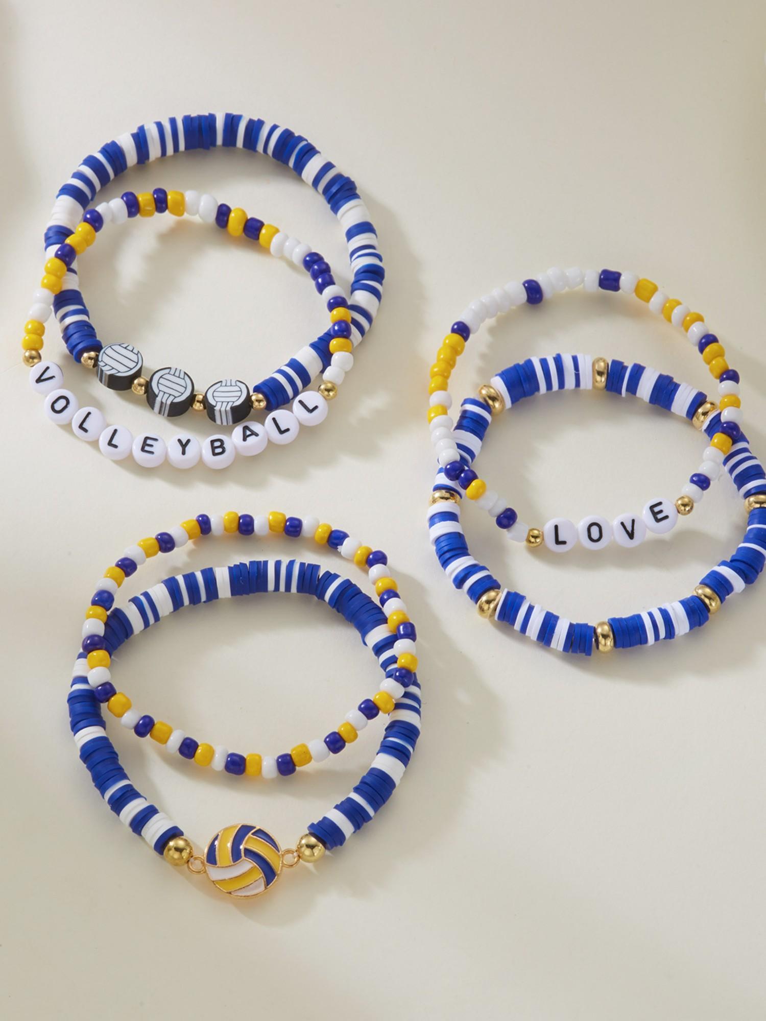 Basketball Rugby Beaded Bracelet Set, Fashion Sports Style Elastic Soft Clay Bracelets, Trendy Athletic Jewelry for Men and Women