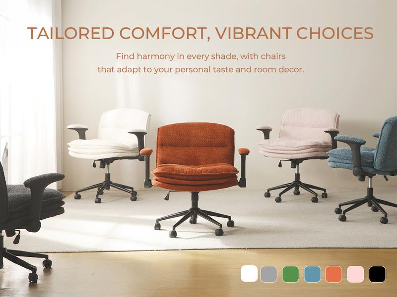 Dowinx Criss Cross Chair with Adjustable Arms and Wheels, Comfort Ergonomic Cross Legged Office Desk Armchair with 3 Layer Cushions, Wide Seat Vanity Chair for Home Office, Living Room, Bedroom Dowinx Criss Cross Chair with Adjustable Arms and Wheels, Comfort Ergonomic Cross Legged Office Desk Armchair with 3 Layer Cushions, Wide Seat Vanity Chair for Home Office, Living Room, Bedroom