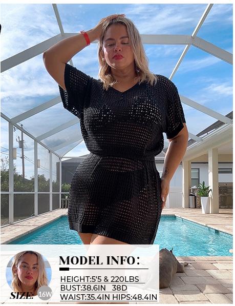 Aqua Eve Plus Size Swimsuit Cover Up - Crochet Bathing Suit Coverups Short Sleeve Beach Dress Swimwear