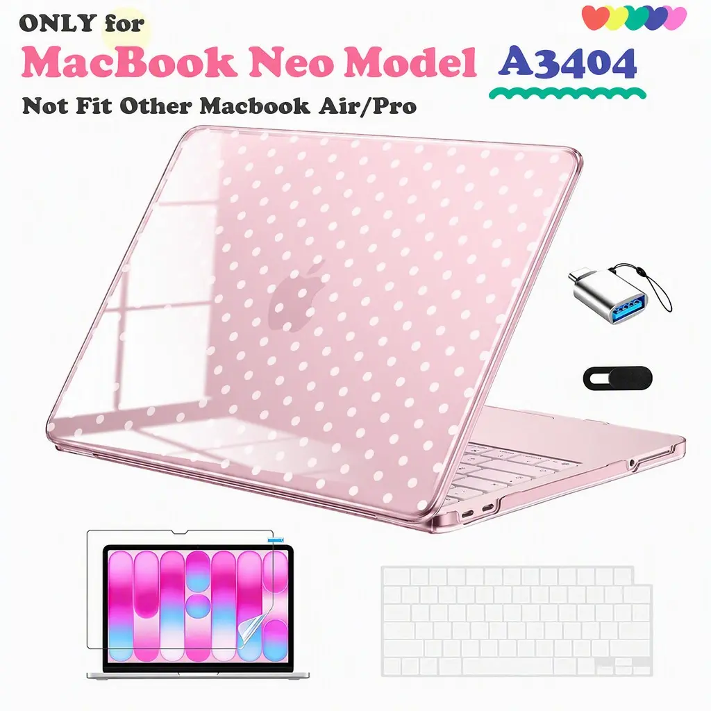 Nexabridge Macbook Neo Case 13 Inch 2026, A3404 A18 Pro Chip, Cute Blush Polka Dot, 5-In-1 Kit, Snap-On, Precision Fit, School, Work, Travel, Macbook Protective Cover