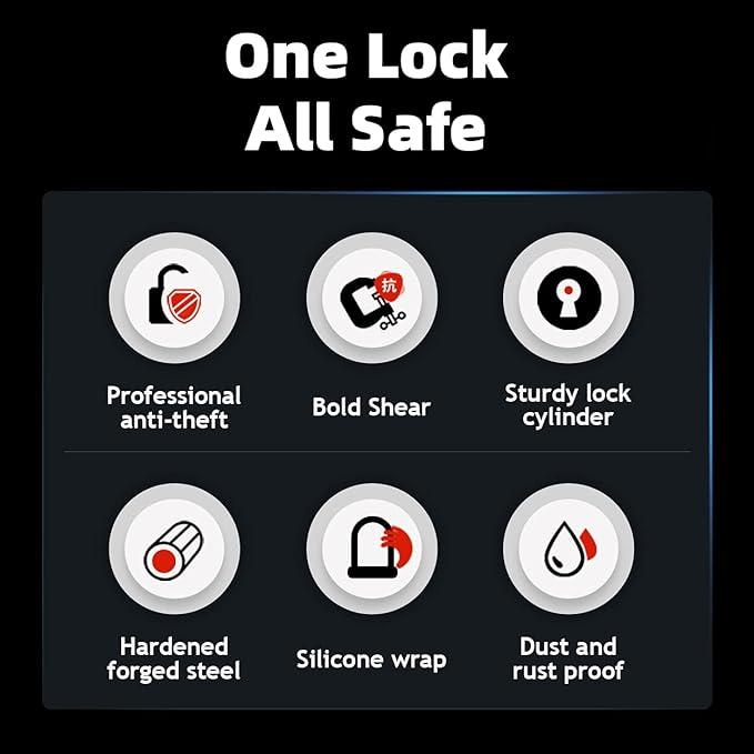 ROCKBROS Bike U Lock with Cable Heavy Duty Bicycle U Shackle 21mm U-Lock 4 ft Cable Mounting Bracket Scooter Motorcycles